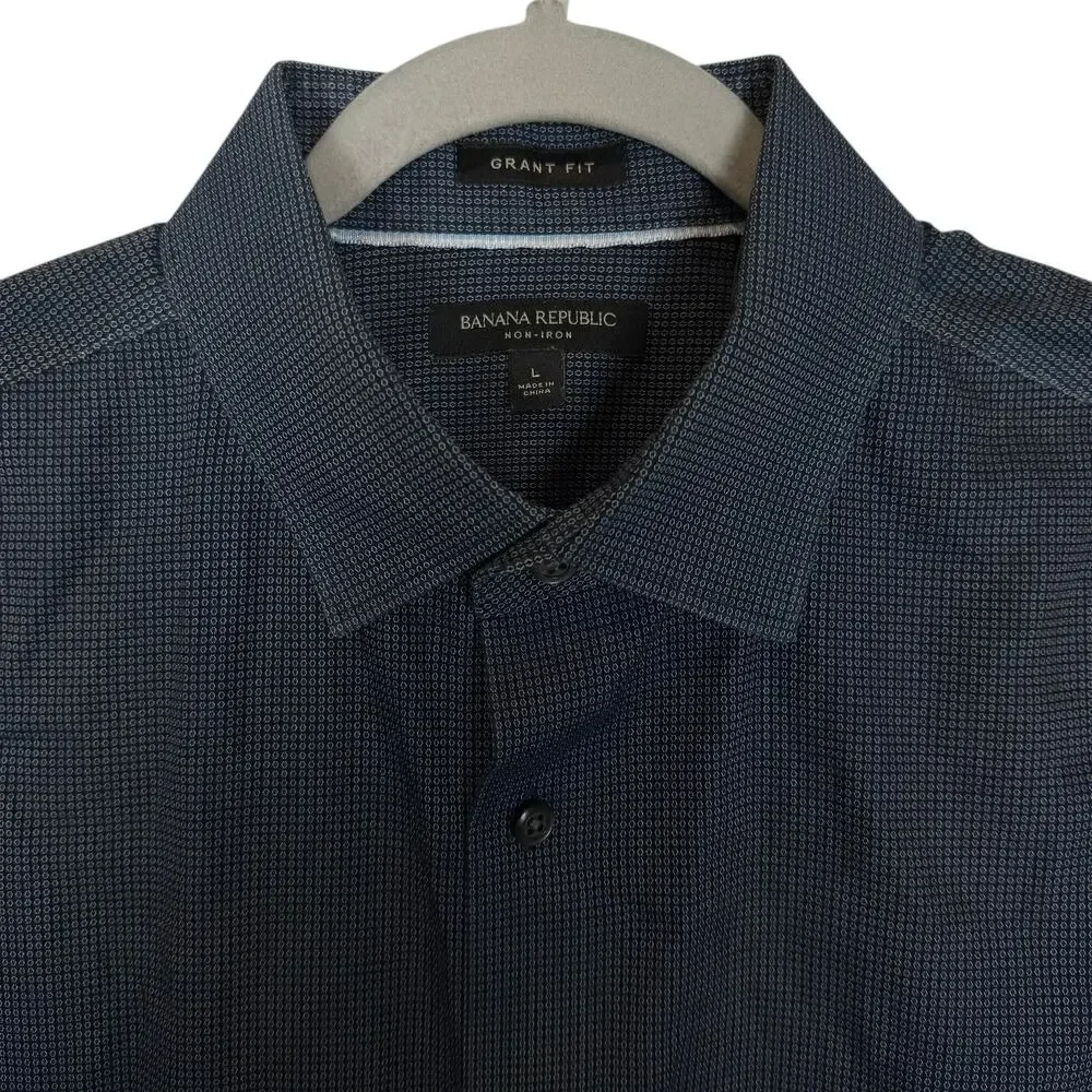 Banana Republic Shirt Men L Blue Small Dot Grant Fit Long‎ Sleeve Button-Up